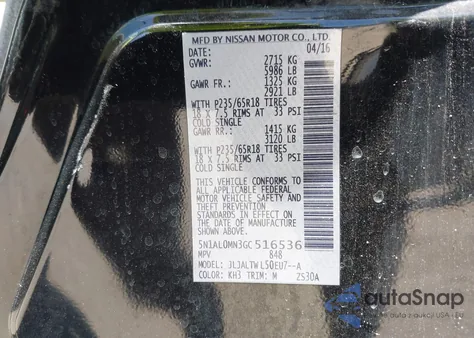 2016 Infiniti Qx60 z USA, uszkodzony, nr VIN 5N1AL0MN3GC516536